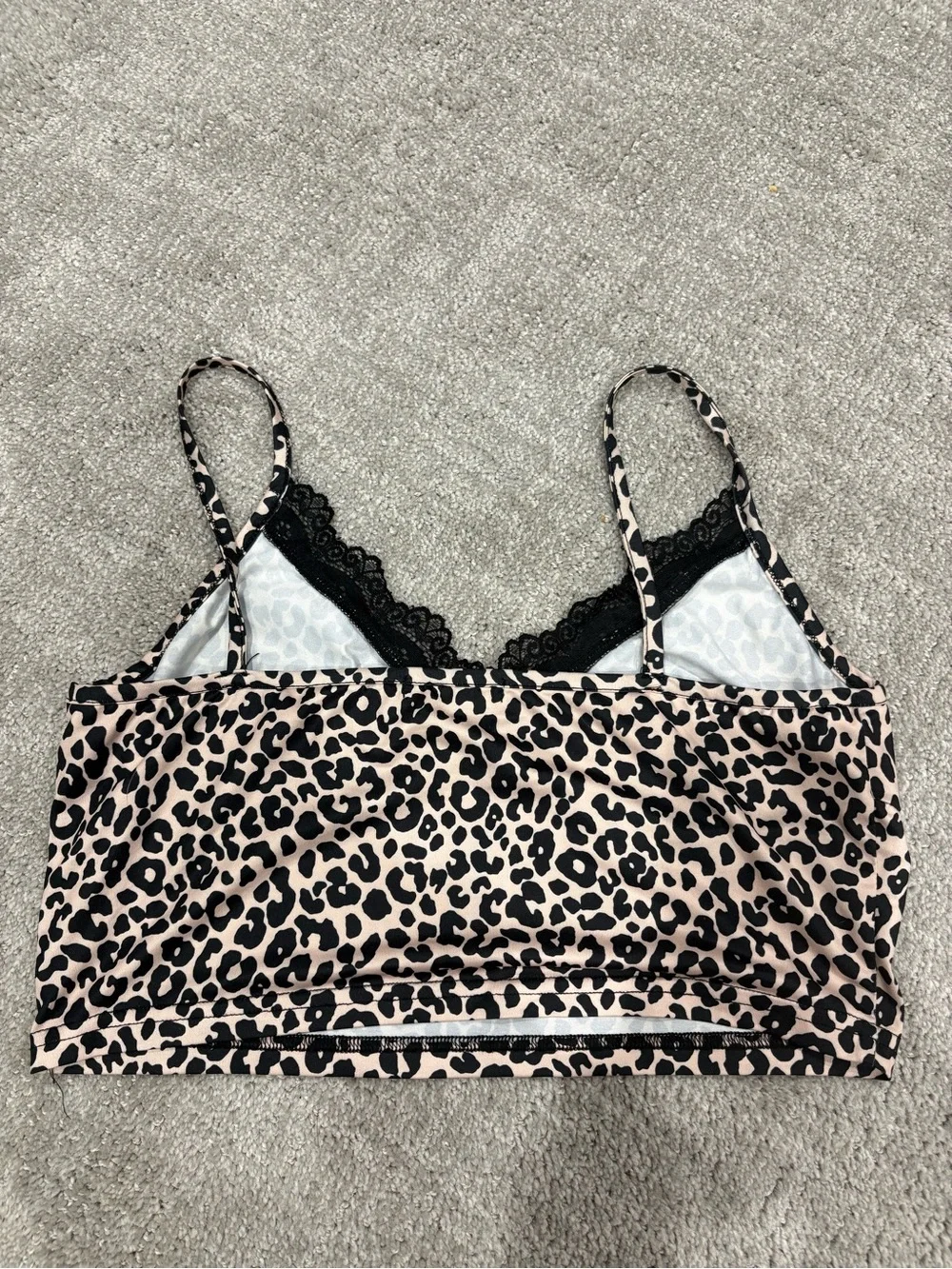 ROMWE Black & Beige Leopard Lace Trim Cami - Picture 3 of 3